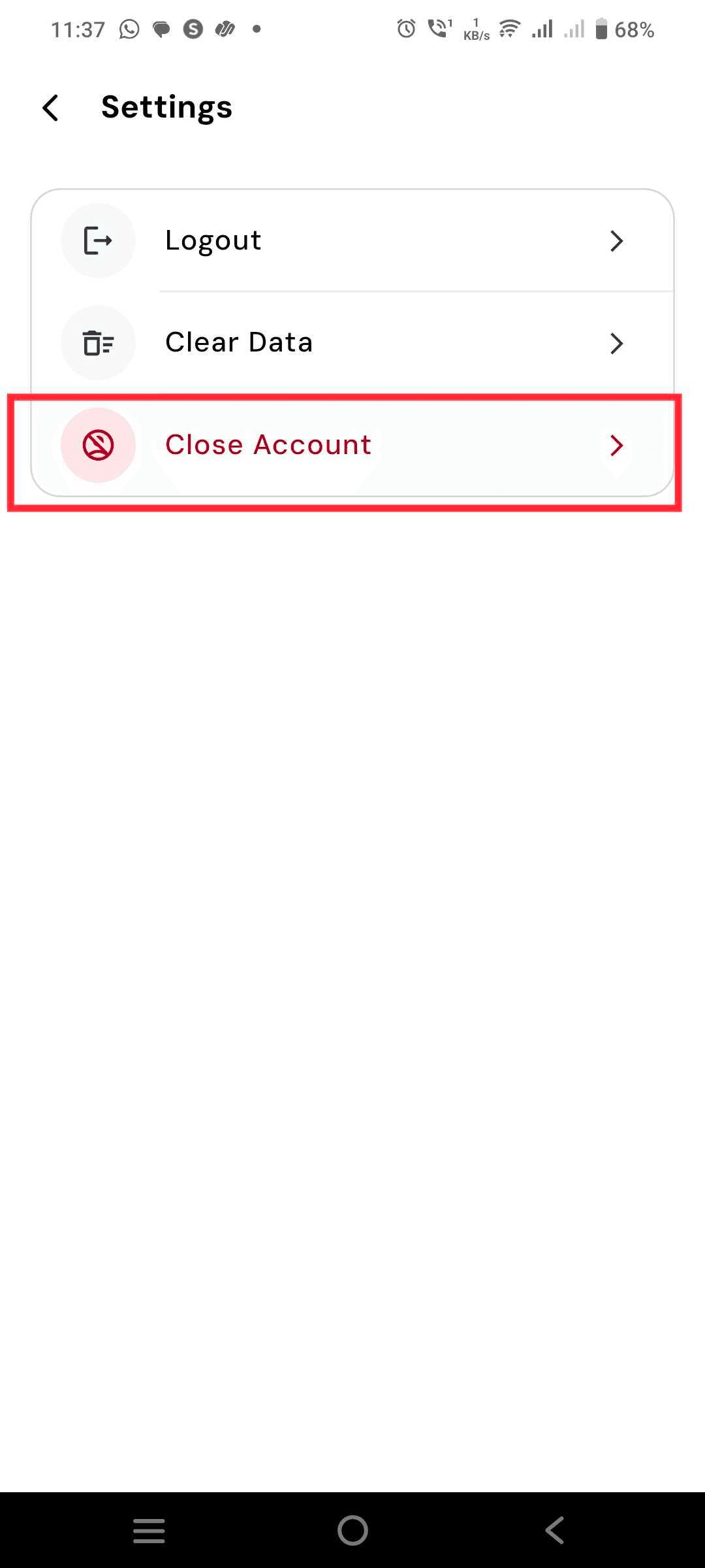 Voxpense app screenshot — Step 4: Click on Close Account Button
