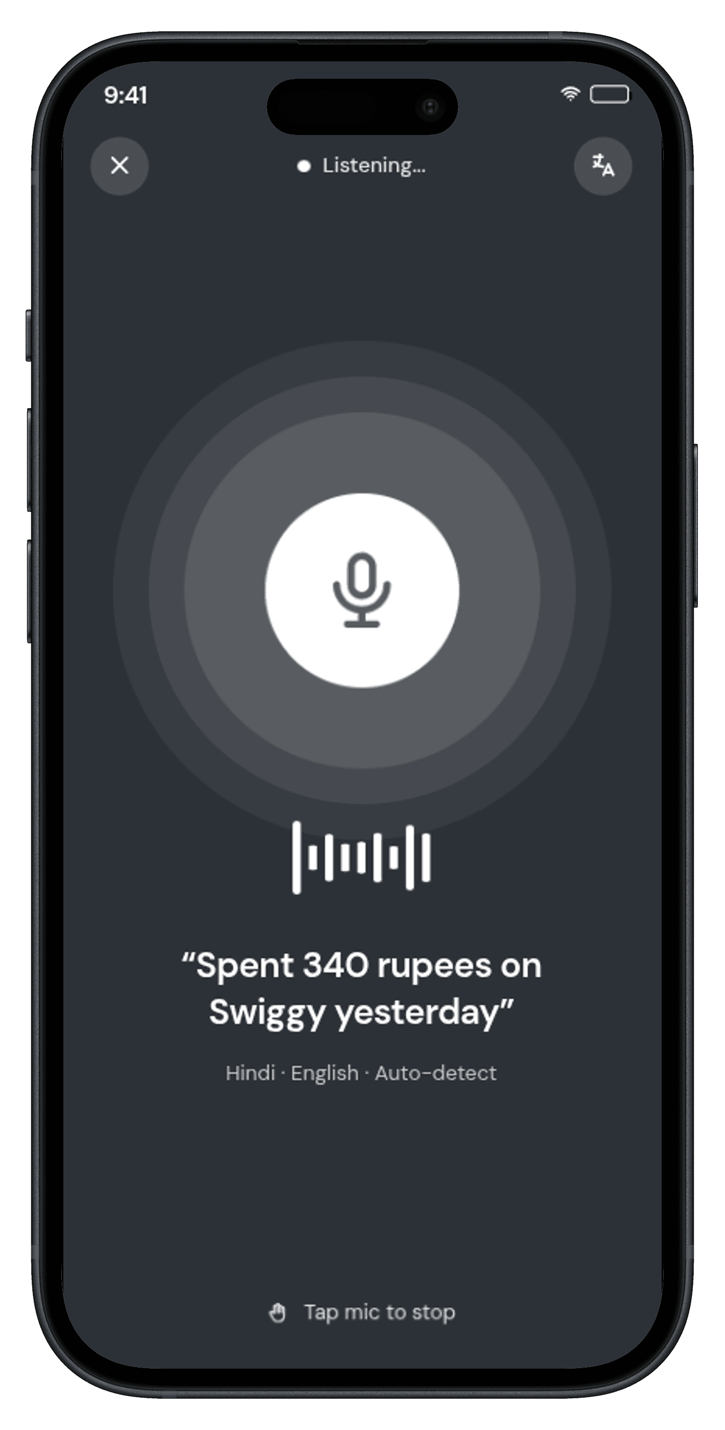 Voxpense running on a phone