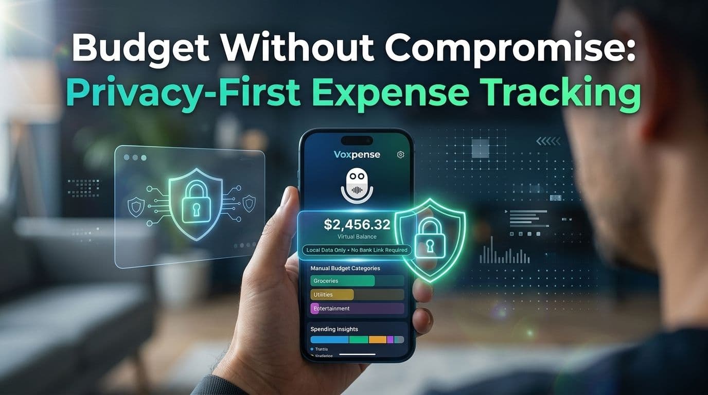Cover image for the Voxpense article "Expense Tracker Without Bank Sync: The Best Options in 2026"